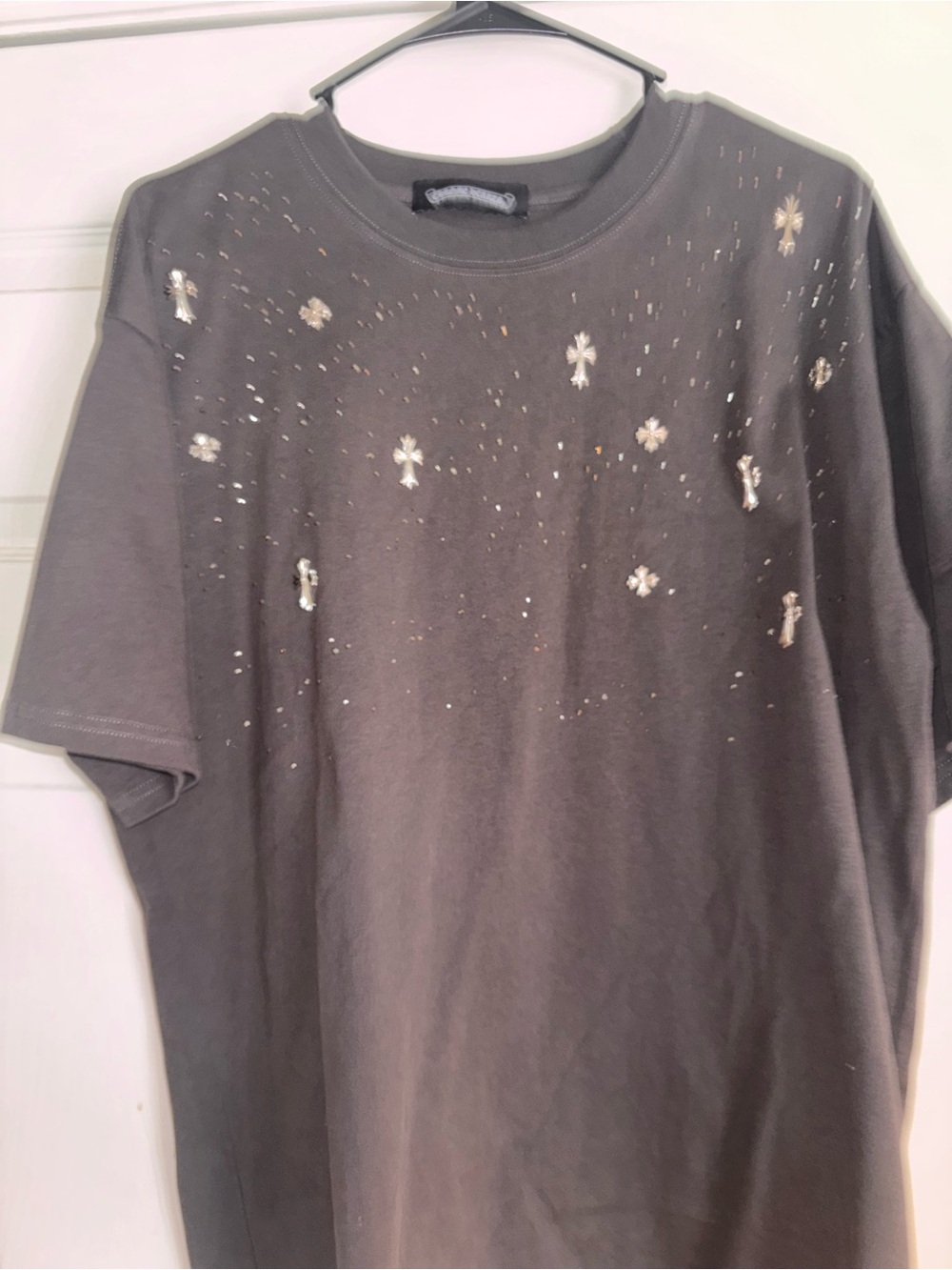 Chrome Hearts Charcoal Short Sleeve Tee with Metallic Cross Accents